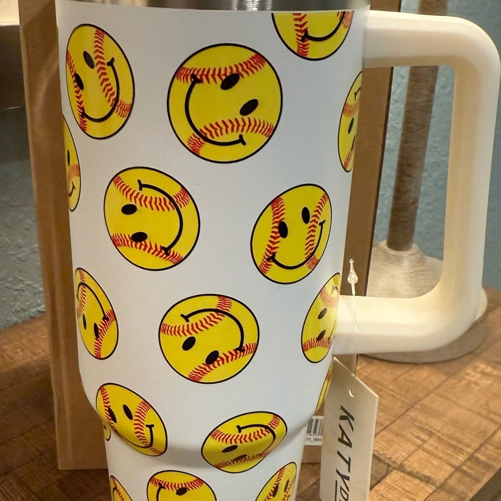 Katydid White and Yellow Softball Tumbler 38 oz - Picture 3 of 3